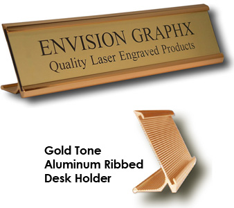 Aluminum Desk Holder, 
Custom Engraved up to two lines, 
Plate measures 2"x10"