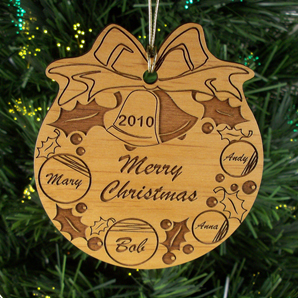 Personalized, Christmas ornament, light weight acrylic, silver cord, tree, family, love, holiday, wreath
