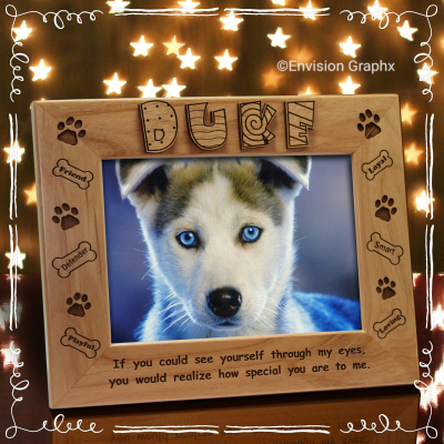 personalized engraved dog frame, cut out design dog frame, custom pet frame, custom engraved wood dog frame