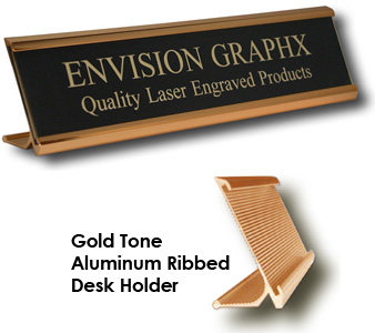 Aluminum Desk Holder, 
Custom Engraved up to two lines, 
Plate measures 2"x10"