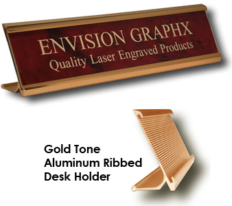 Aluminum Desk Holder, 
Custom Engraved up to two lines, 
Plate measures 2"x10"
