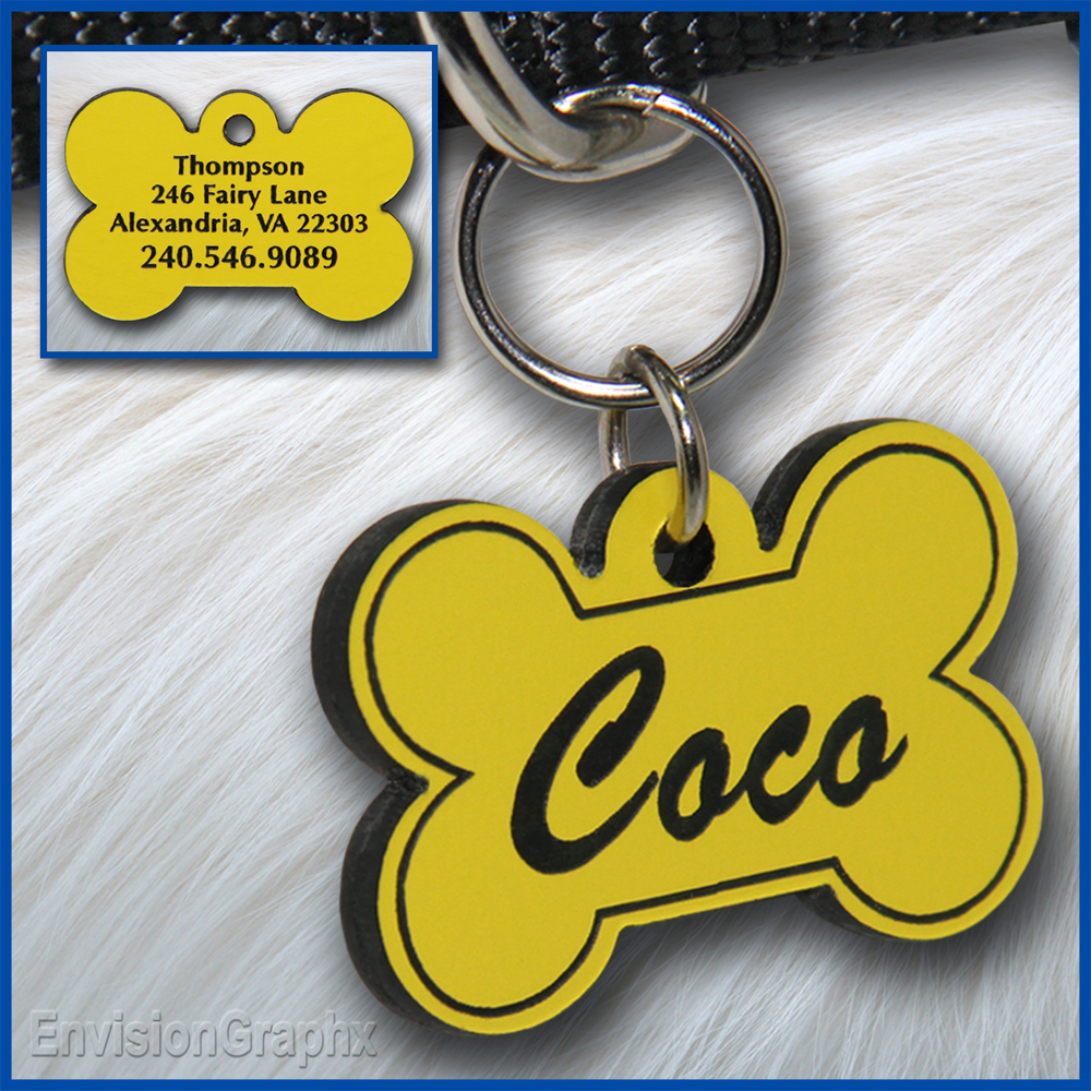 Pet ID Tag, yellow, black