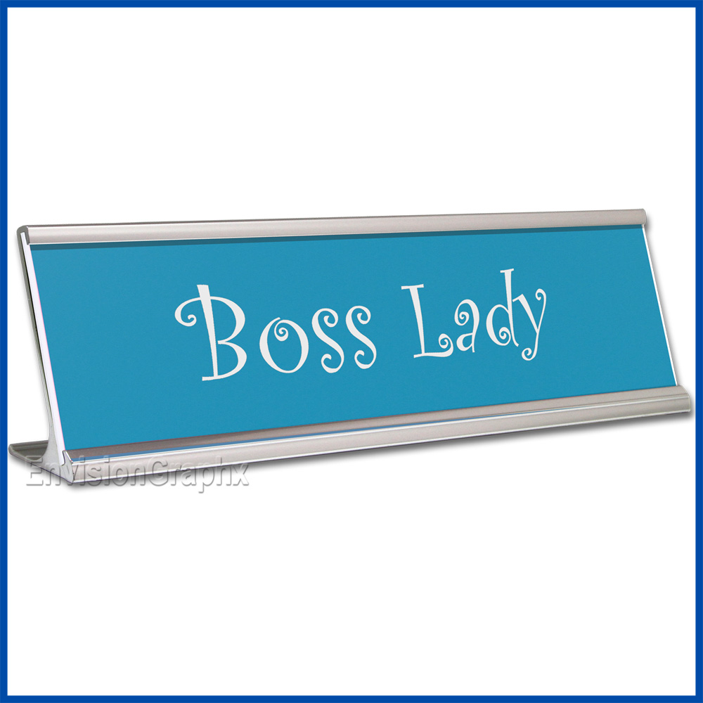 Funny Desk Name Plate Boss Lady Silver
