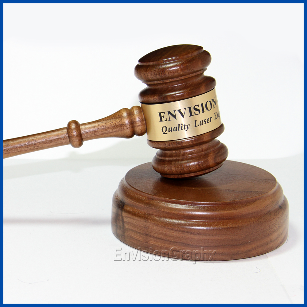 laser engraved walnut gavel and block