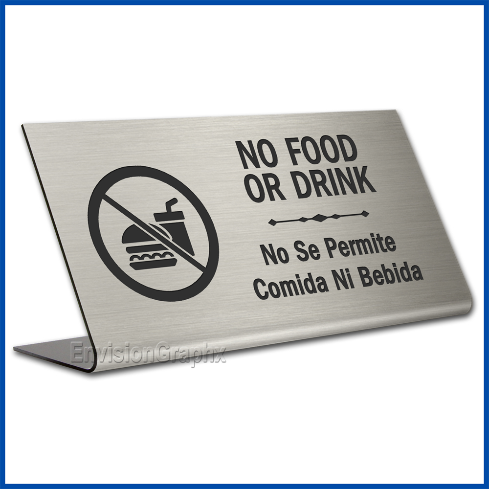 Free Standing table top desk sign No Food in English and Spanish