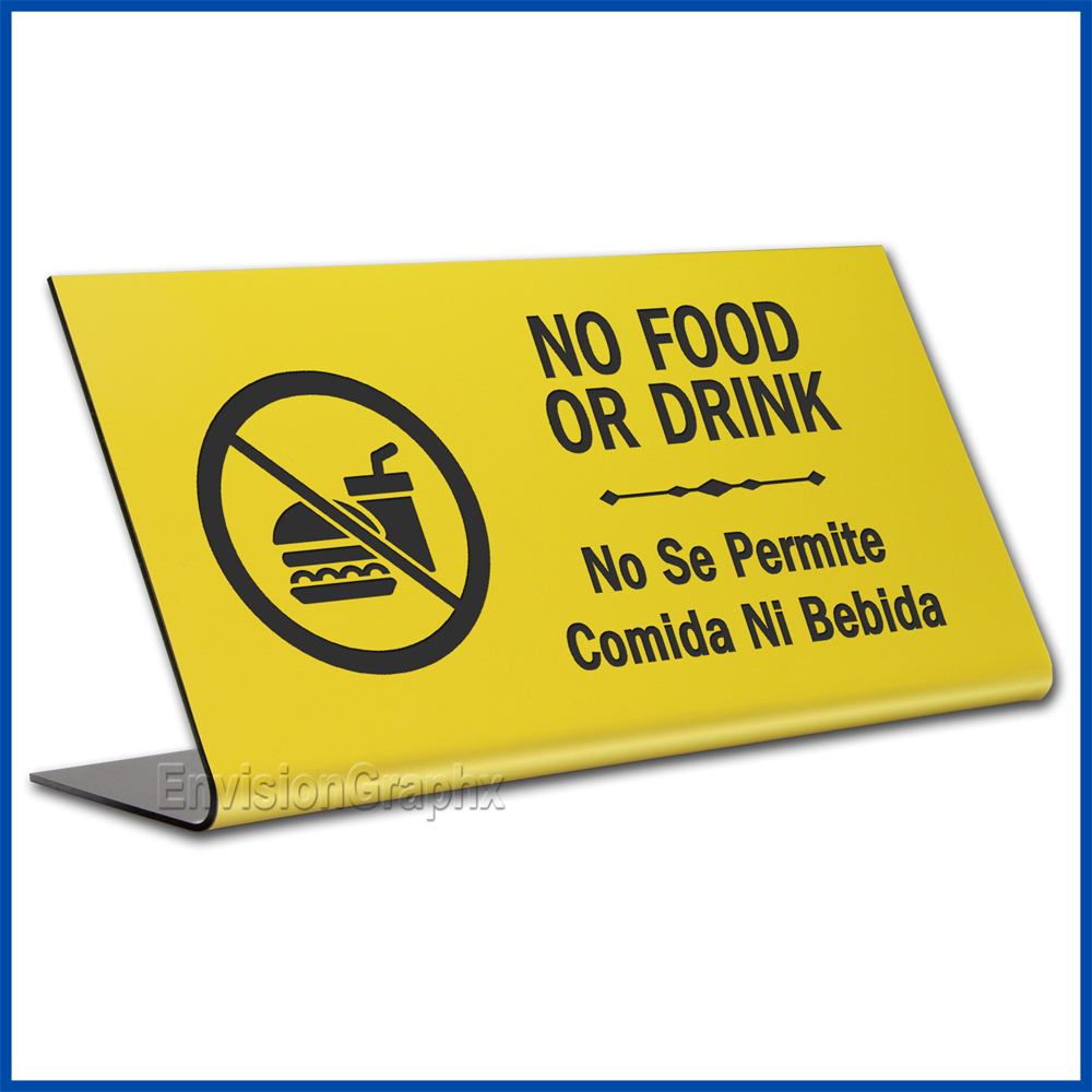 Free Standing table top desk sign No Food in English and Spanish