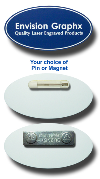 Oval Blue Name Badge with White Letters