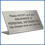 Free Standing table top desk sign Insurance change