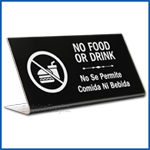 Free Standing table top desk sign No Food in English and Spanish