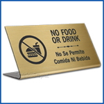 Free Standing table top desk sign No Food in English and Spanish