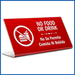 Free Standing table top desk sign No Food in English and Spanish