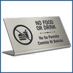 Free Standing table top desk sign No Food in English and Spanish