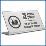 Free Standing table top desk sign No Food in English and Spanish