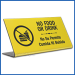 Free Standing table top desk sign No Food in English and Spanish