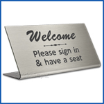 Free Standing table top desk sign Welcome Please Sign In