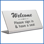 Free Standing table top desk sign Welcome Please Sign In
