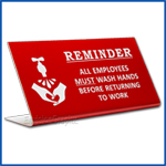 Free Standing table top desk sign All Employees Must Wash Hands