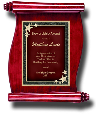 Red Starburst Rosewood Scroll Plaque