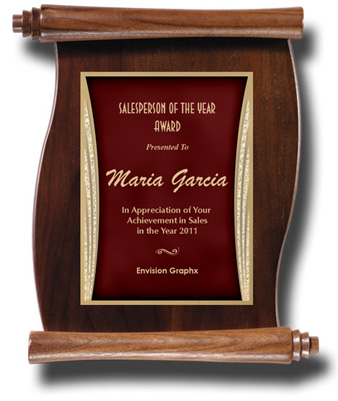 Red Showtime Walnut Scroll Plaque