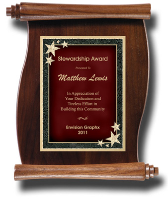 Red starburst Walnut Scroll Plaque